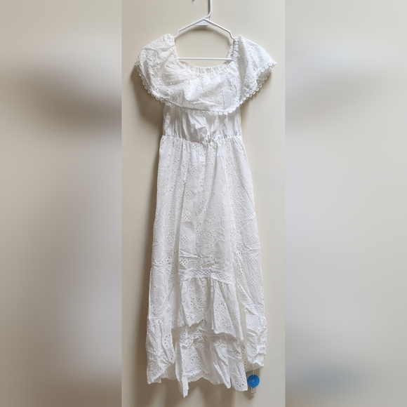 NEW Boho White Off The Shoulder Lacy Maxi Dress Women's Size S 100% Cotton - Picture 3 of 5